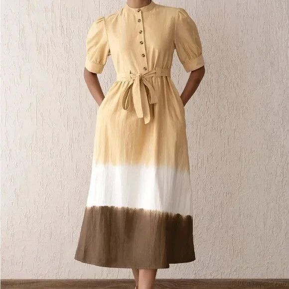 BANJANAN NEW Tuckernuck Daffodil Dress Hand Dip Dye Sand X...